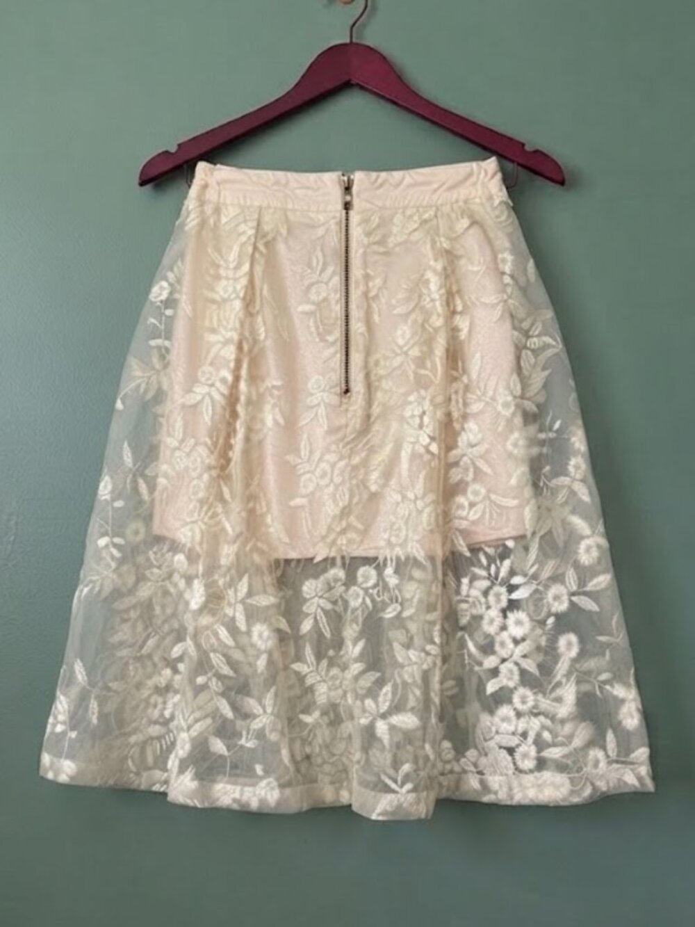 L'Atiste by Amy Floral Lace Midi Skirt Size M Cream Beige - Picture 2 of 12